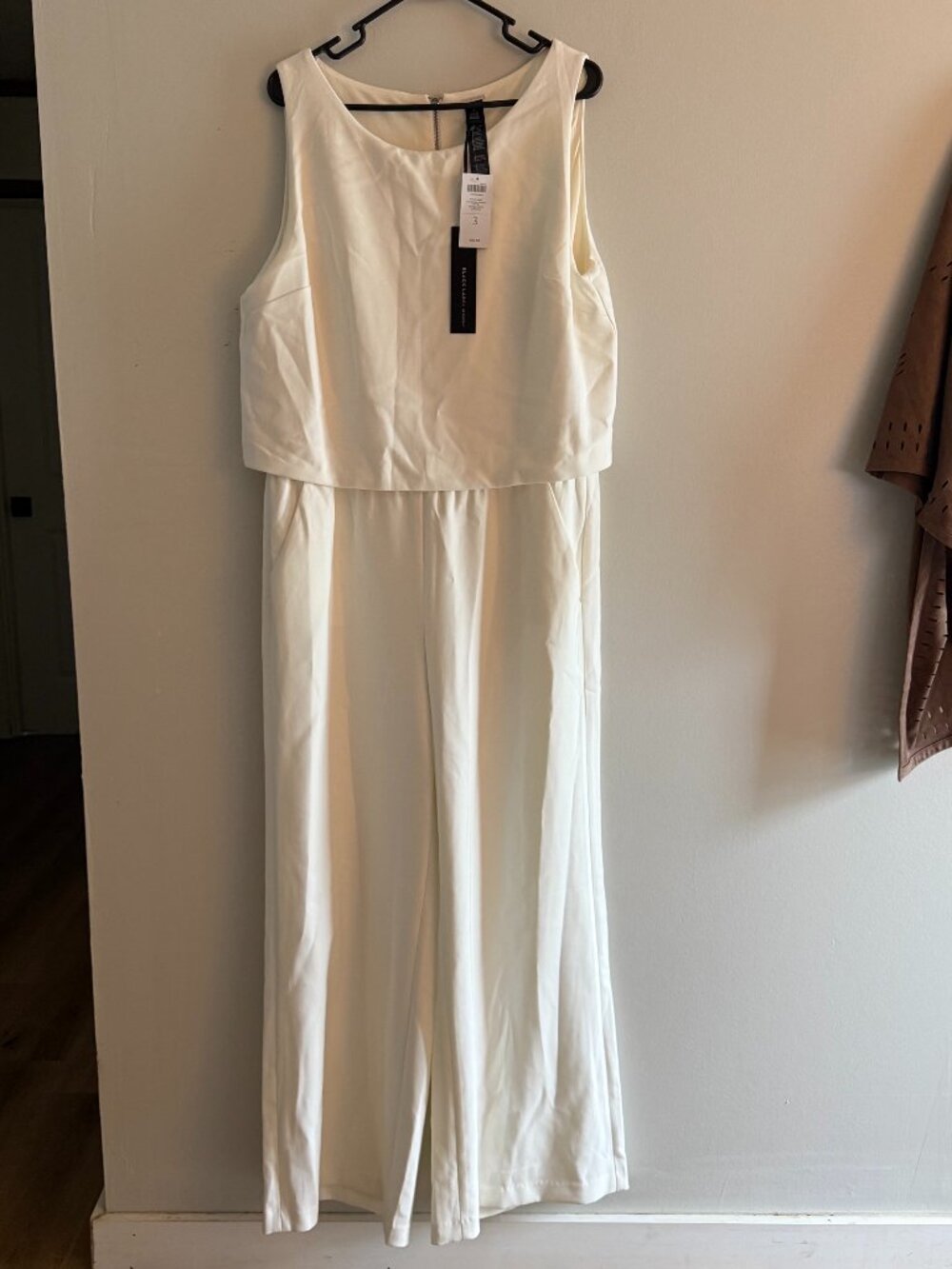 NWT Chico's Black Label Crop Overlay Jumpsuit Antique White Wide Leg Size 3 XL